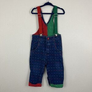 Oshkosh Vintage Colorblock Suspender Denim Overalls Vestbak Unisex Baby 24 Month